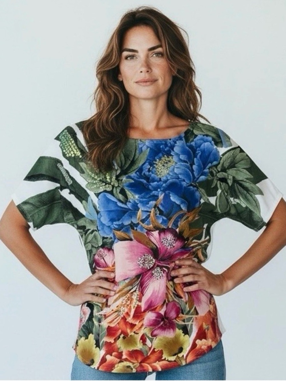 Chico’s 3 (XL) Tropical Blouse Medium Short sleeve Round Sequin Floral Resort